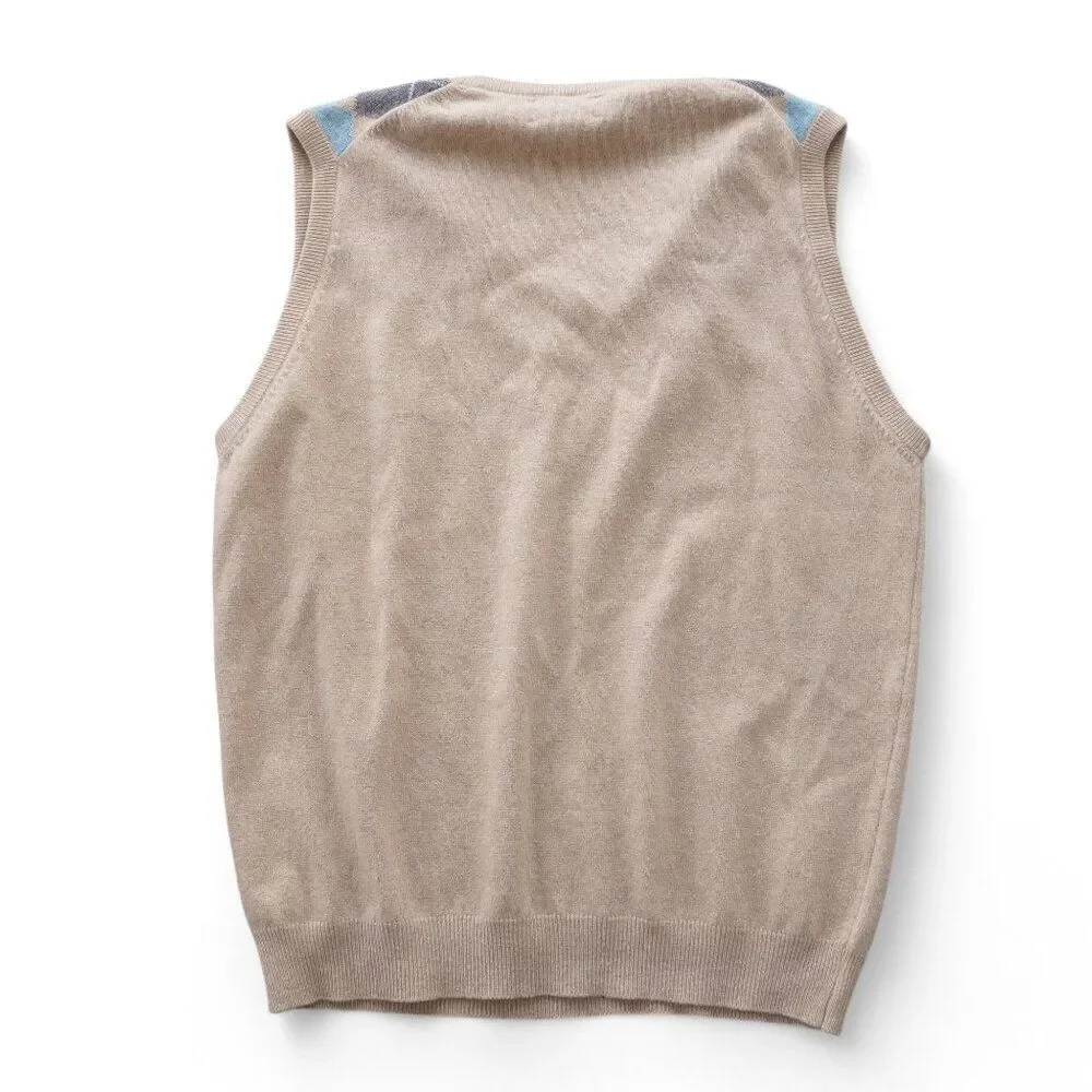 Scott & Charters Lambswool Argyle Sweater‎ Vest Made in Scotland Beige Men's M